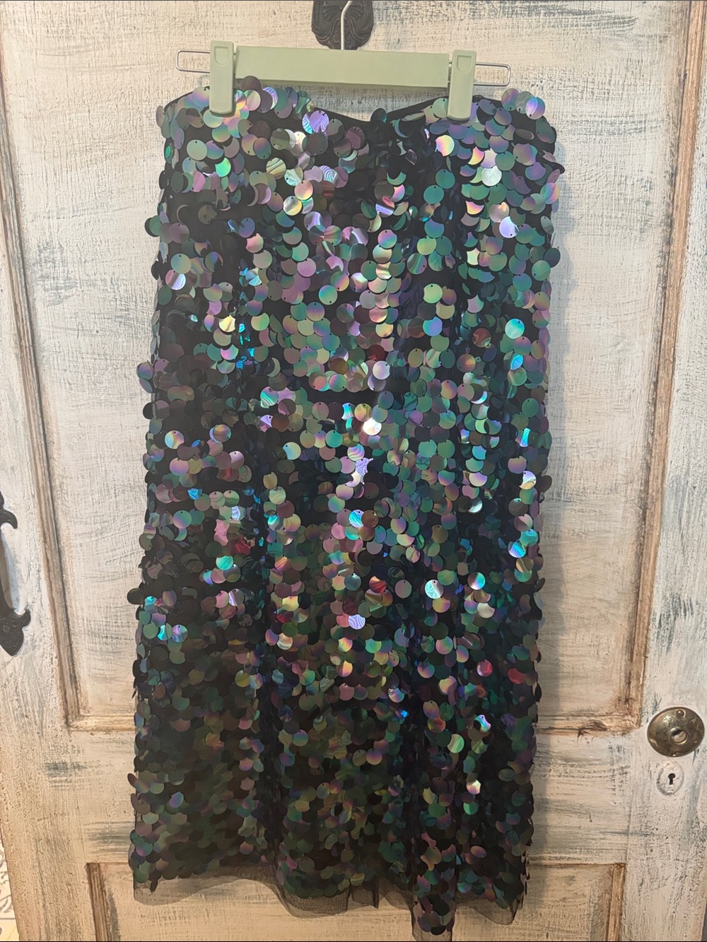 Iridiscent Black Sequin Midi Skirt - Women's